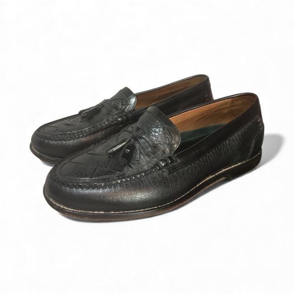 H.S. Trask Bozeman Montana Men Tassel Leather Loafer Shoes Size 10M Black Brazil - Picture 1 of 7
